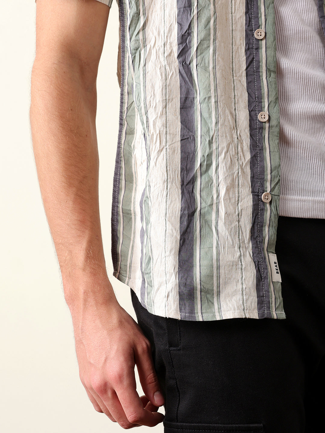 Multicolor Crinkle Vertical Stripe Regular Fit Casual Shirt