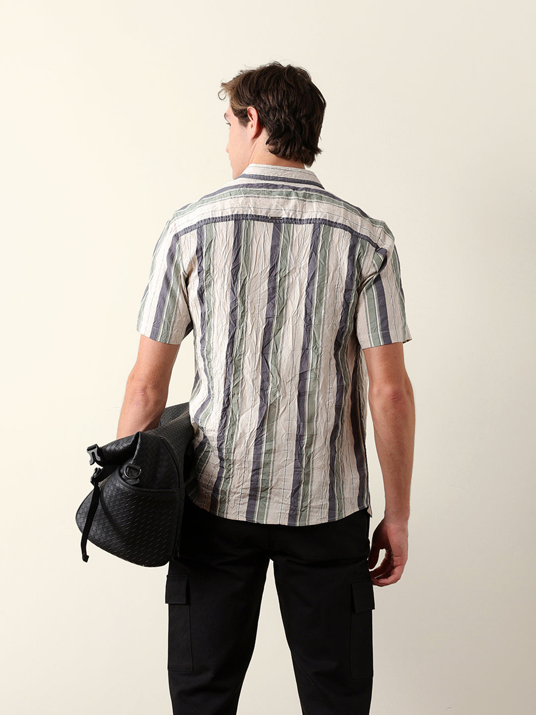 Multicolor Crinkle Vertical Stripe Regular Fit Casual Shirt