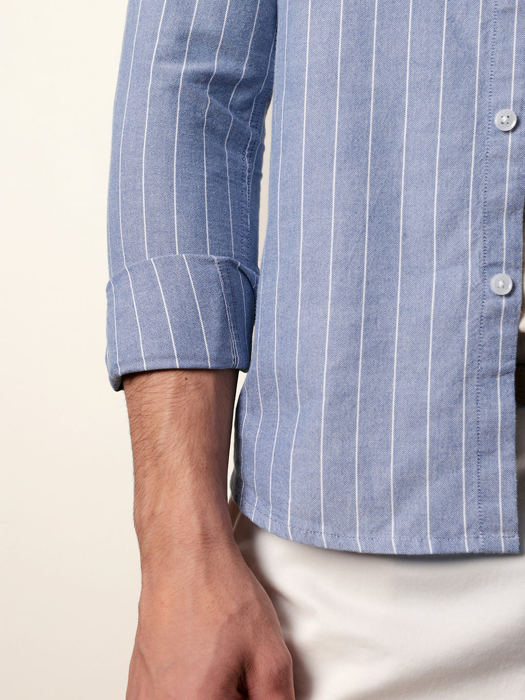 Blue Vertical Woven Stripe Slim Fit Casual Shirt