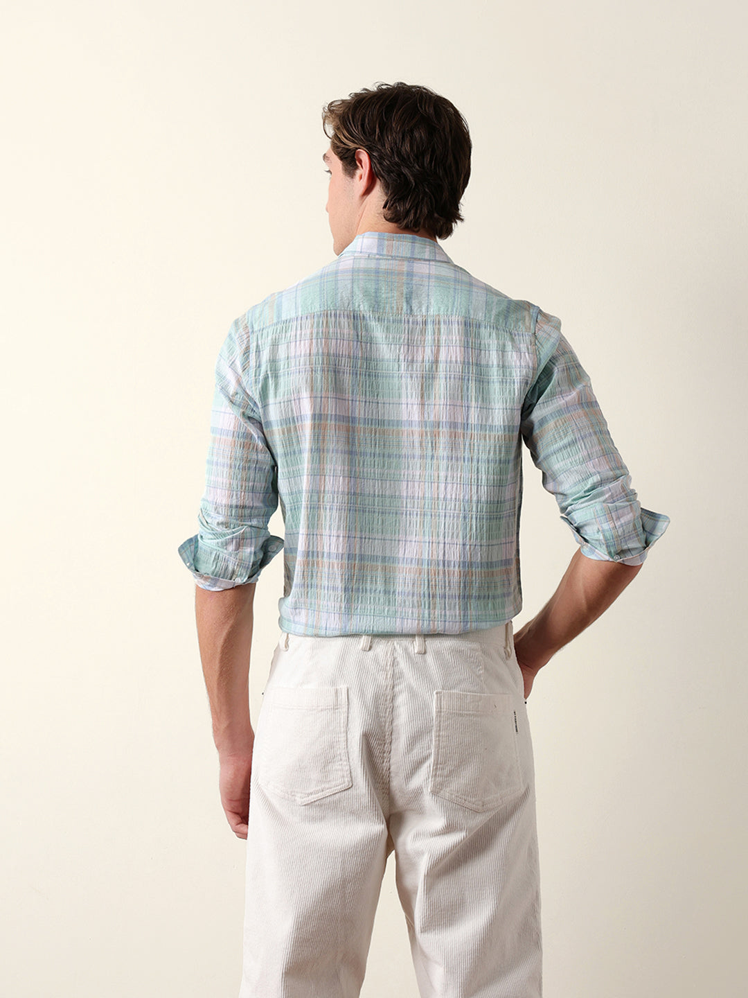 Multicolor Slim Fit Checkered Casual Shirt with Crinkle Texture