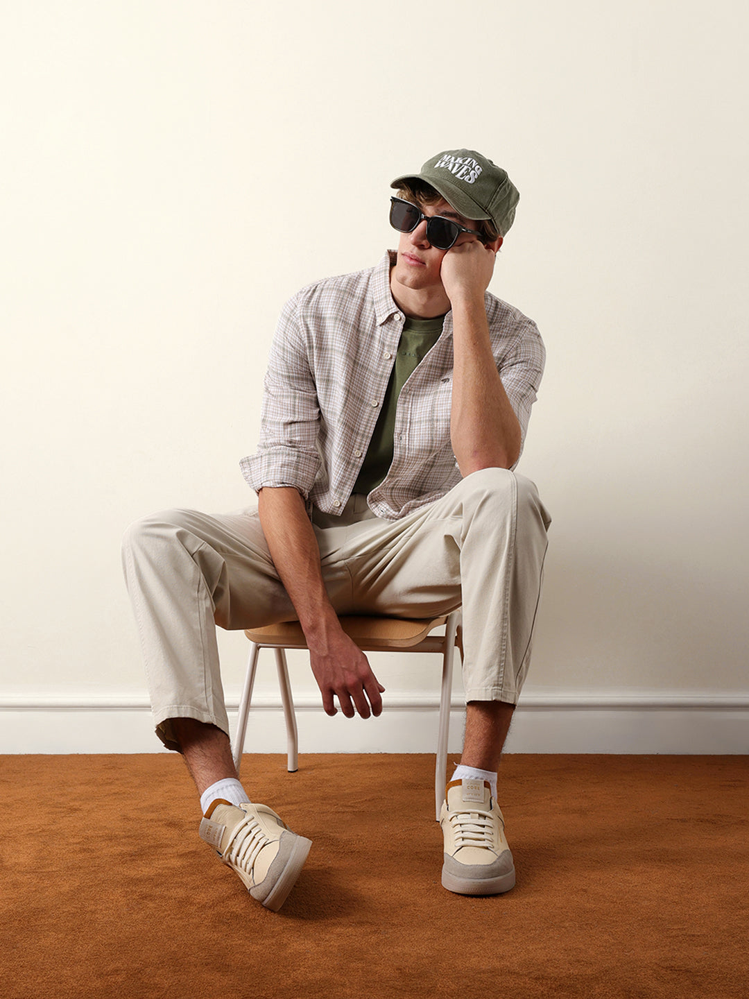 Beige Woven Micro-Checked Slim Fit Casual Shirt
