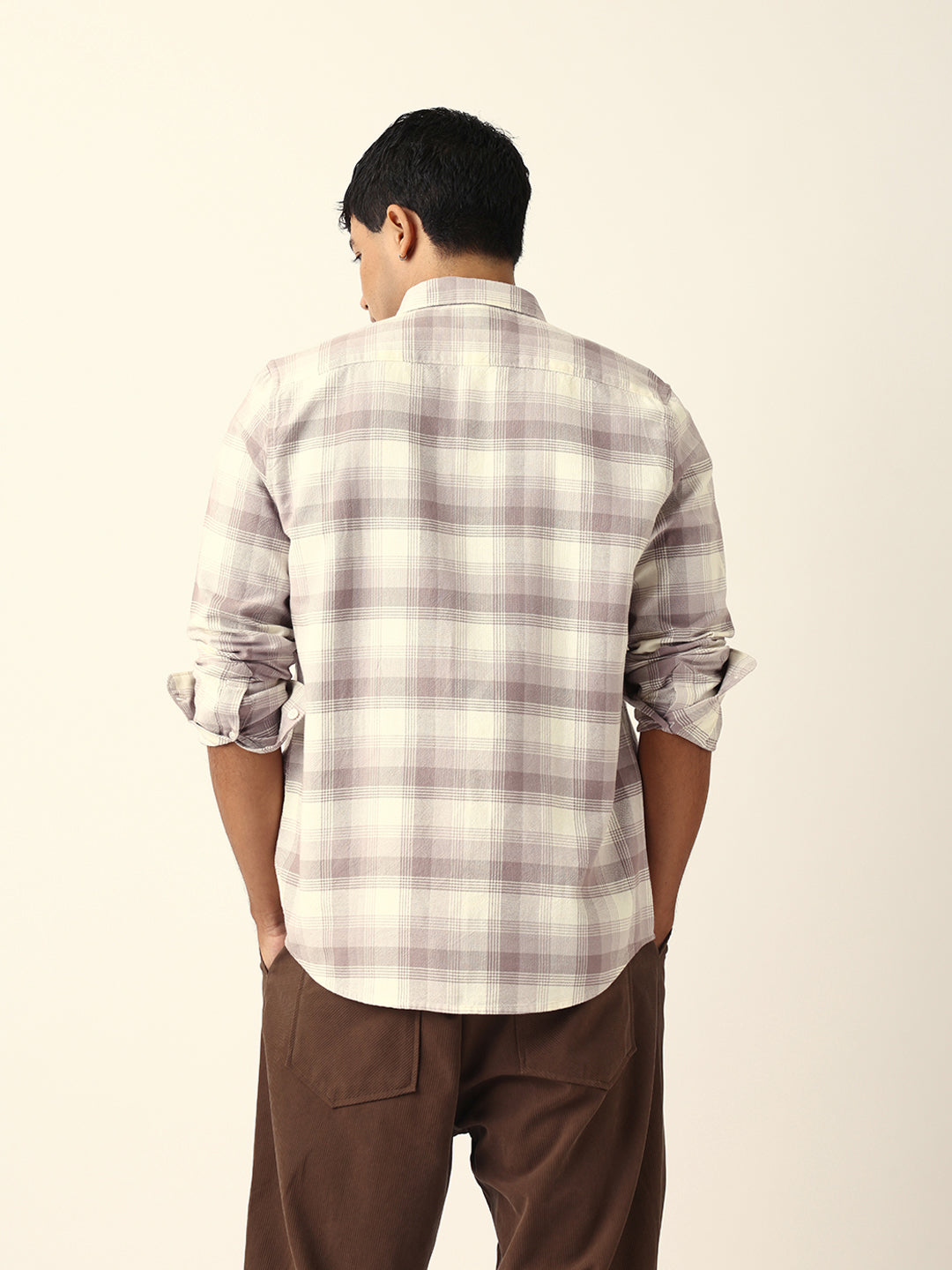 Pink with Cream Woven Checkered Slim Fit Casual Shirt