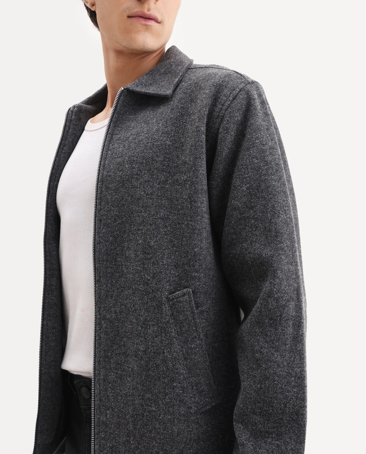 Men’s Grey Textured Zip-Up Casual Jacket