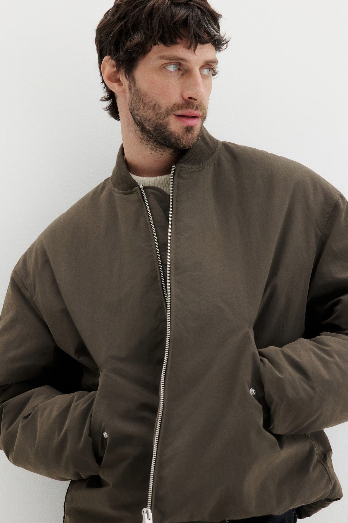 Loose-Fit Nylon Bomber Jacket