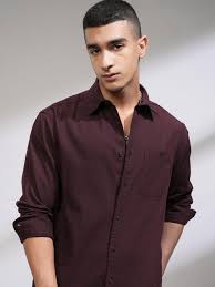 Men's Burgundy Solid Casual Shirt | Premium Cotton Blend | Slim Fit | Full Sleeve