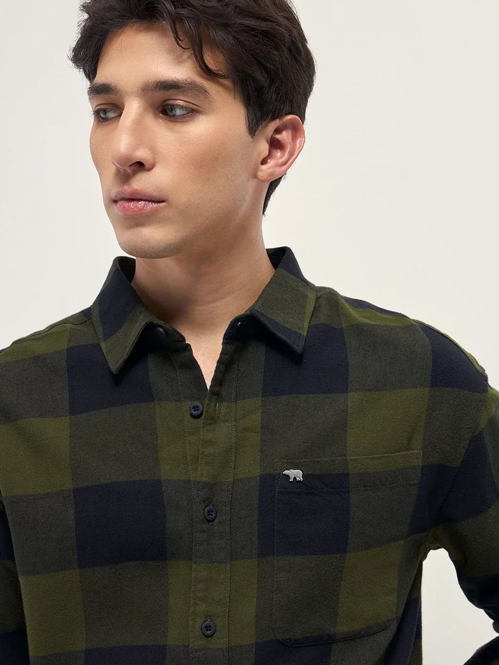 Men's Premium Olive Green Buffalo Check Shirt | Full Sleeve Casual Cotton Shirt