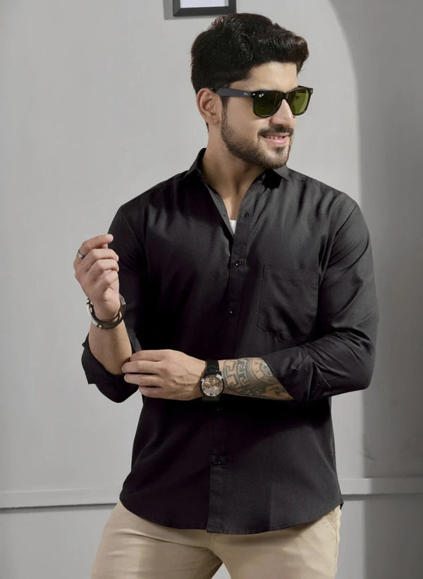 Men’s Solid Black Casual Full-Sleeve Shirt